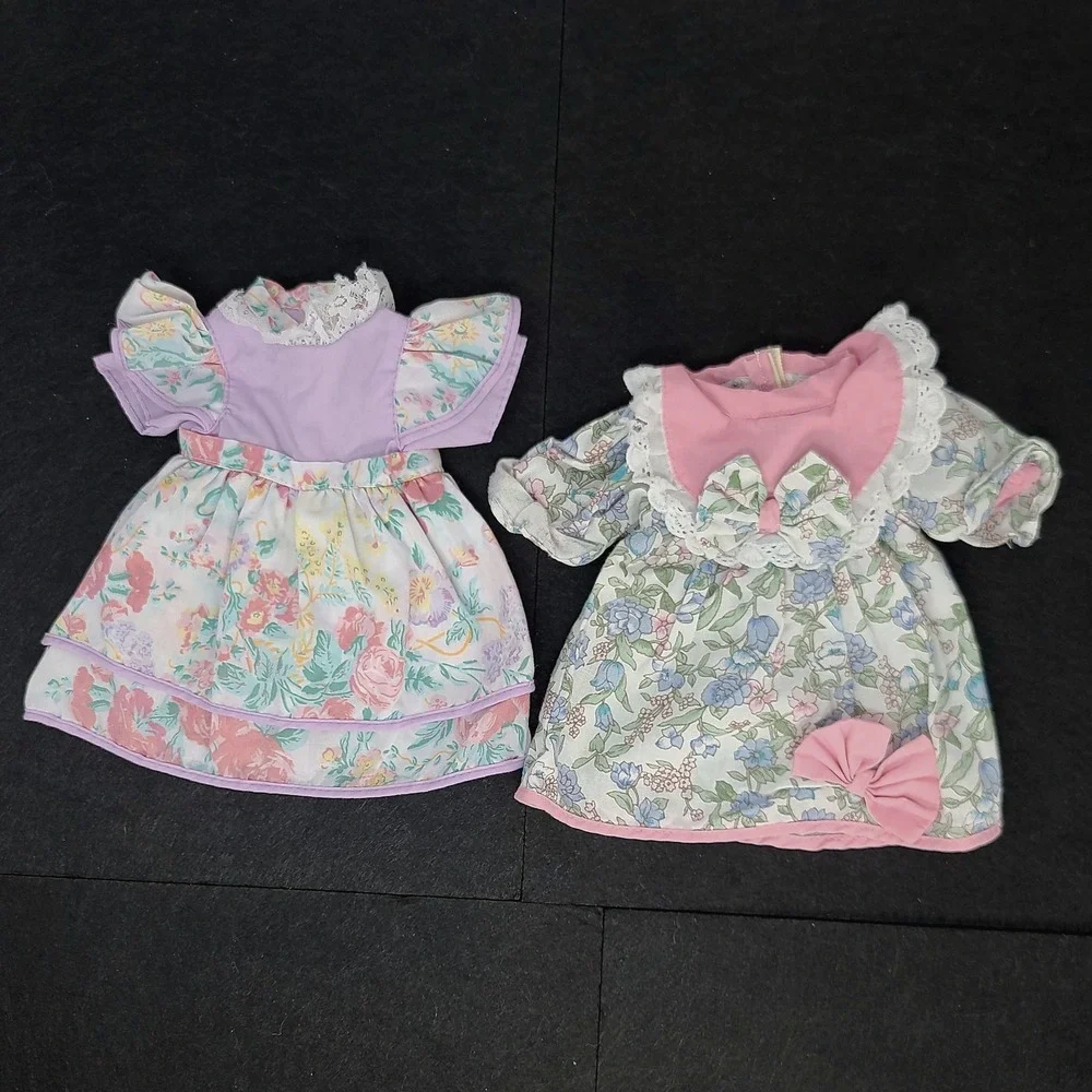 Vintage Cabbage Patch Kids Style Doll Dresses Set 2 Floral Lace Pink Purple Good